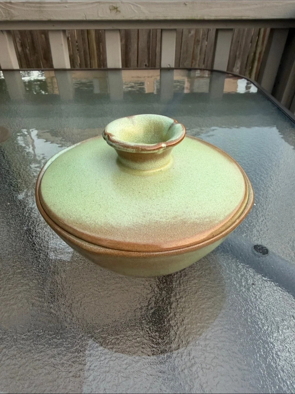 Frankoma Green and Brown Lidded Serving Bowl